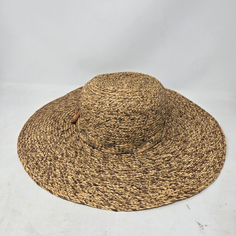 Liz Claiborne Womens Wide Brim Straw Sun Hat Brown Woven Boho Beach Summer